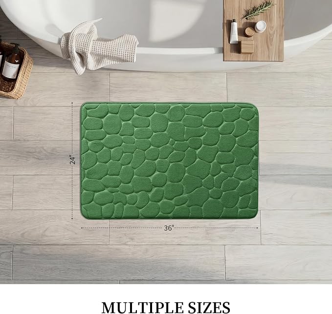 YIHOUSE Memory Foam Bath Mat Cobblestone Bathroom Rugs Super Water Absorbent Bath Mats for Bathroom Machine Washable Bath Rugs(24 x 36,Green)