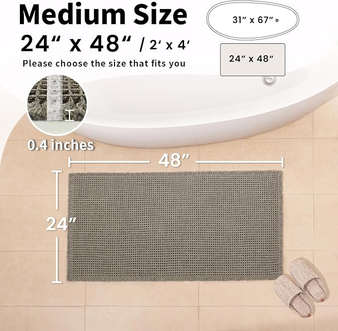 Waffle Bath Mat - Boho Bathroom Rugs Non Slip Washable, Super Absorbent & Quick Dry, Soft Bath Mat Farmhouse Bathroom Decor, 24'' x 48'', Olive Green