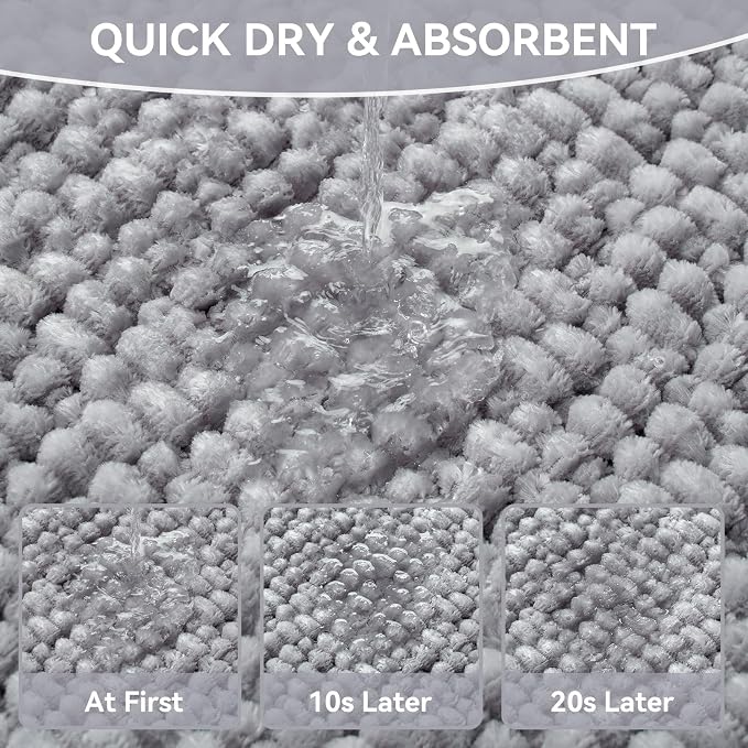 24x36 Extra Soft Chenille Bathroom Rugs - Non Slip Quick Dry Absorbent & Washable Bath Mat, Thin Low Profile Fit Under Door, Shower Mat for Outside Shower - Grey