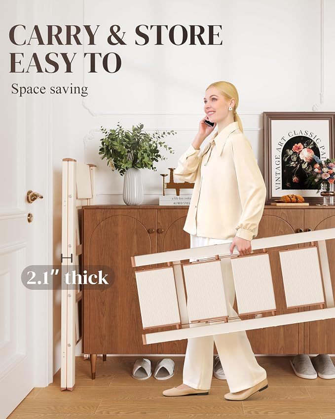 4 Step Ladder, Folding Step Stool with Wider Pedal, Anti-Slip Feet & Non Slip Stripes, Aluminum Sturdy Material, 300Lbs Capacity, Elegant Look of Cream Chocolate Better Matches Your Home