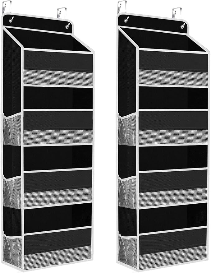 SpaceHacks 2 Pack Over The Door Organizer, Hanging Storage Organizer with Clear Window, 40lb Ultra Sturdy Large Capacity Room Organizer for Pantry Laundry Bathroom Nursery Closet (Black)