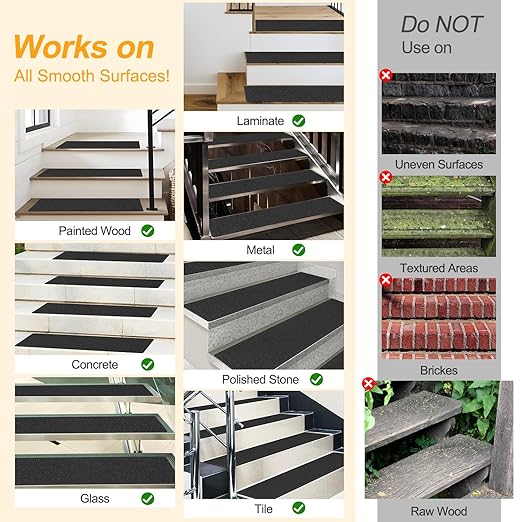 Outdoor Stair Treads for Wooden Steps Non Slip,KOOTETA 15 Pack 8" x 30"Anti Slip Tape for Stairs,Waterproof Weather Resistant Grip Tape,80-Grit High Traction Adhesive Non Slip Stair Treads,Black