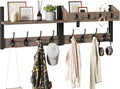YMYNY 31.5" Coat Rack Wall Mount with Shelf, 4 in 1 Key and Coat Hanger with 12 Metal Hooks, Wall Shelf with Hooks & Mail Holder for Living Room, Bedroom, Silver Gray, HWS007Y-2