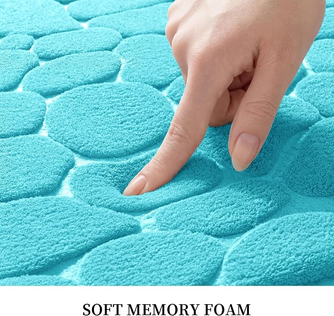 YIHOUSE Memory Foam Runner Rug, Cobblestone Bathroom Runner Rugs Super Water Absorbent Bath Mats for Bathroom Machine Washable Bath Rugs for Hallway Bedroom Laundry Room(20 x 47,Teal)