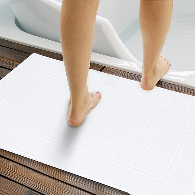 Tens Towels Pack of 2 Bath Mats 100% Cotton, 20 x 32 Inches, Super Absorbent, Hotel Quality Premium Floor Towels, Luxurious, Soft & Quick Dry, Not a Bathroom Rug, White