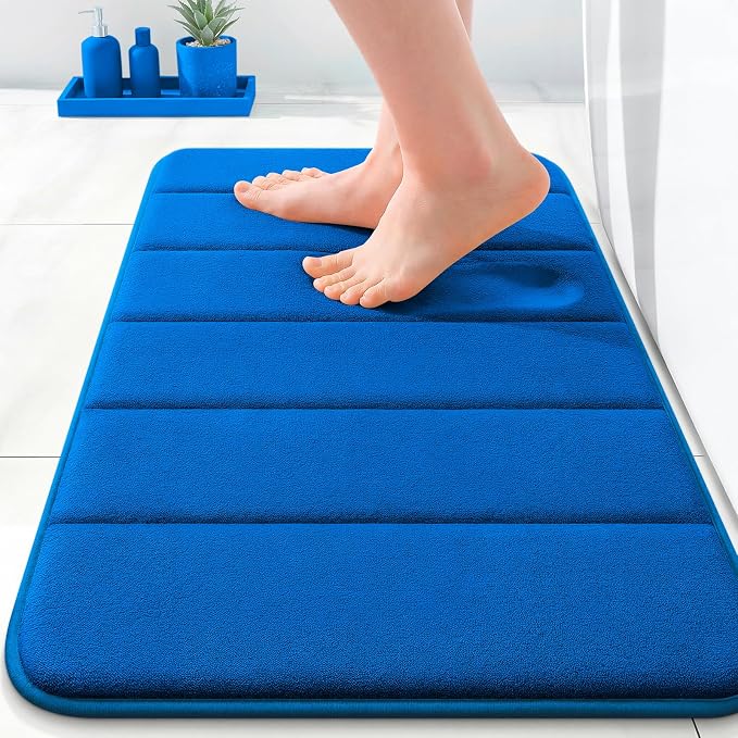 OLANLY Memory Foam Bath Mat 35x16, Super Soft Absorbent Bathroom Rugs, Quick Dry, Machine Washable Shower Floor Rugs, Bathmat Carpet, Bathroom Home Decor Accessories, Royal Blue