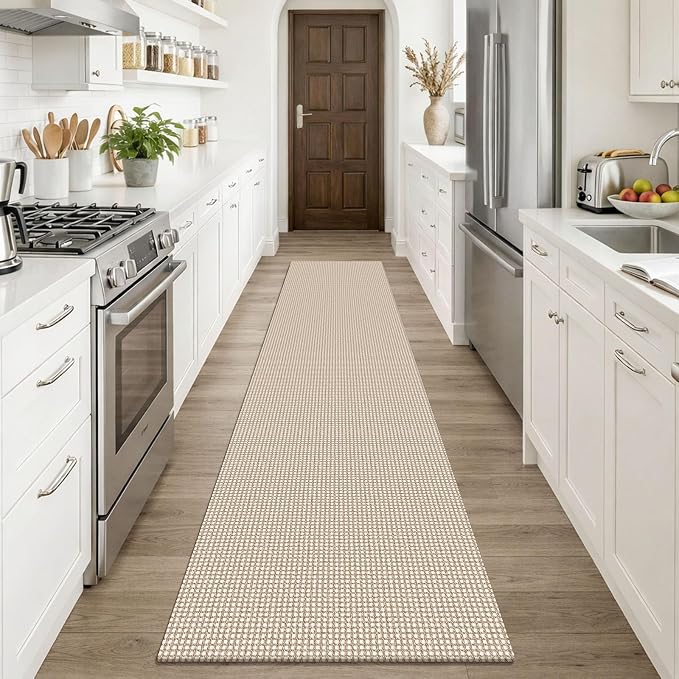 KOZYFLY Runners Rugs for Hallway 2x10, Washable Runner Rug, Woven Non Slip Kitchen Runner, Braided Entryway Rug, Floor Carpet for Entry, Aisle, Hall, Ivory/Camel/Brown