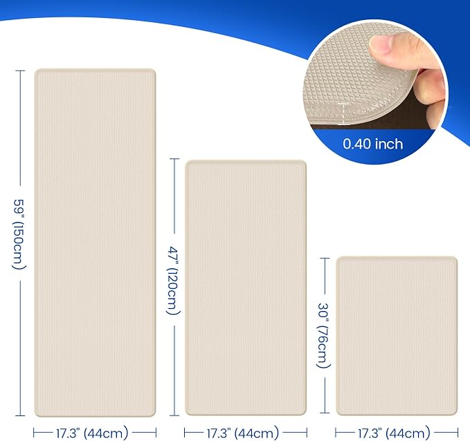 KitchenClouds Kitchen Mats for Floor,3PCS Kitchen Rugs,Non Slip Anti Fatigue Mats for Kitchen Floor,Waterproof Sink Mat,Cushioned Standing and Comfort Mats for Office,Khaki
