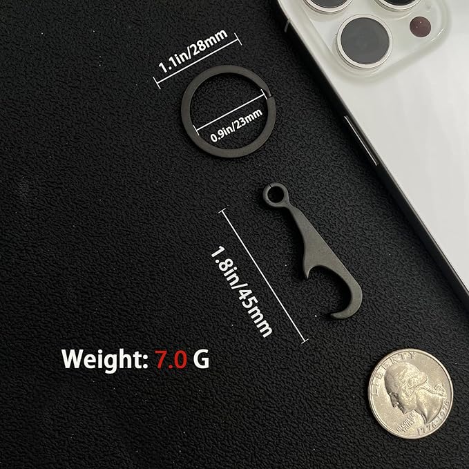 Titanium Bottle Opener, Small Keychain Beer Bottle Opener Can Opener with Stainless Steel Key Ring (Black)
