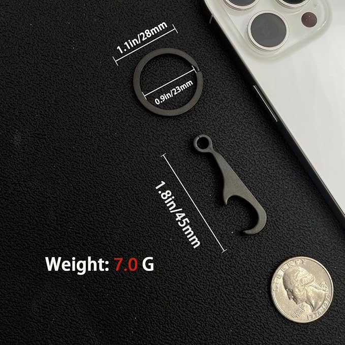 Titanium Bottle Opener, Small Keychain Beer Bottle Opener Can Opener with Stainless Steel Key Ring 2 Packs(Black)
