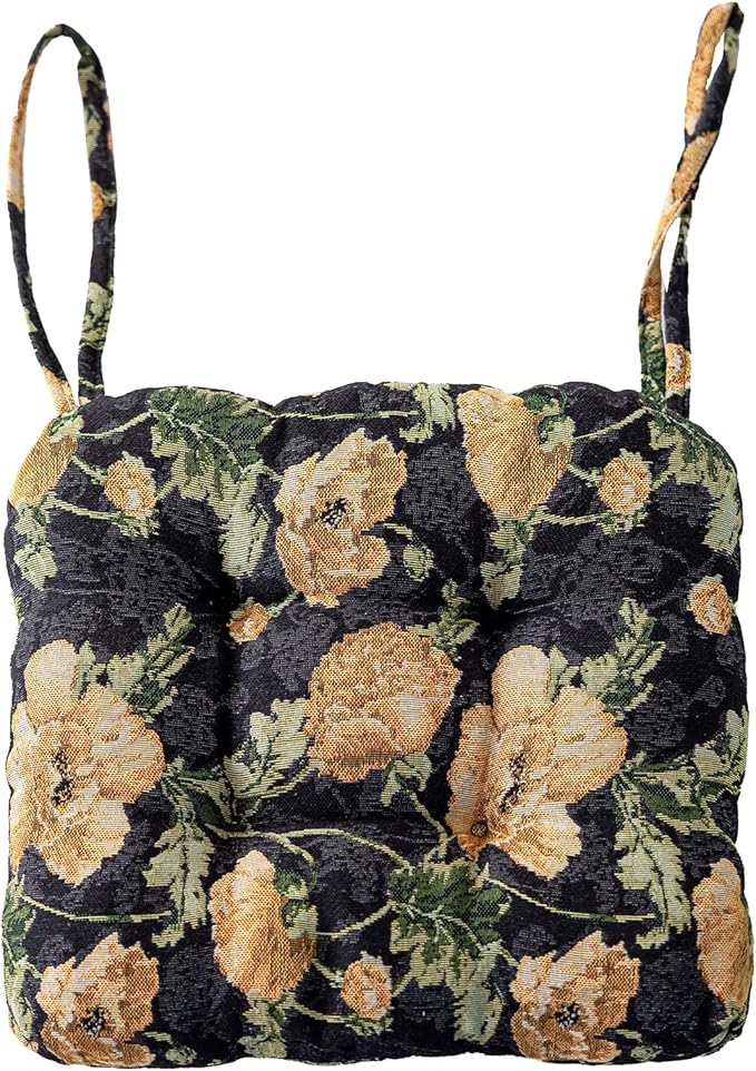 vctops Farmhouse Floral Print Chair Cushions with Ties U-Shaped Soft Comfortable Chair Pads Non Slip Seat Cushions for Indoor Dining Room and Kitchen Chairs (Flower B,18"x18")