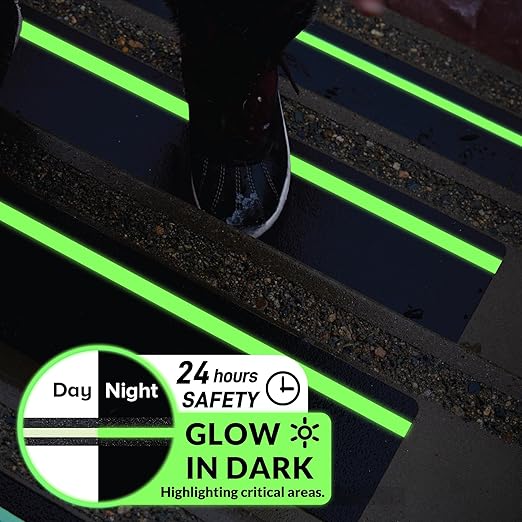 LifeGrip Anti Slip Traction Treads 15-Pack, 6" X 24" with Glow in Dark Stripe, Best Grip Tape Grit Non Slip, Outdoor Non Skid Tape, High Traction Friction Abrasive Adhesive for Stairs Step