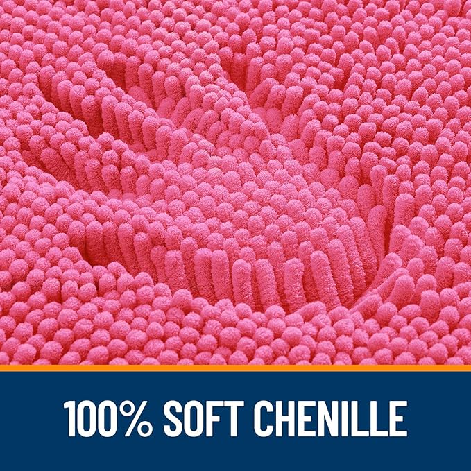 OLANLY Large Bathroom Rugs 47x32, Extra Soft Absorbent Chenille Bath Rugs, Rubber Backing Quick Dry, Machine Washable Bath Mats for Bathroom Floor, Tub and Shower, Home Decor Accessories, Hot Pink