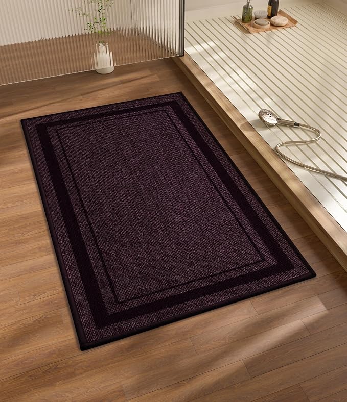 chakme Bathroom Rugs Mat 32x17, Ultra Thin Non Slip Bath Mat Quick Dry Absorbent Bath Mat for Bathroom Floor, (Dark Purple, 32"x17")