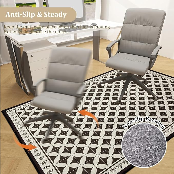 Office Chair Mat for Hardwood Floor, 48"x36" Easy Glide Computer Desk Mat Protector for Rolling Chair Under Desk Rug Nonslip Backing, Machine Wash (Modern)
