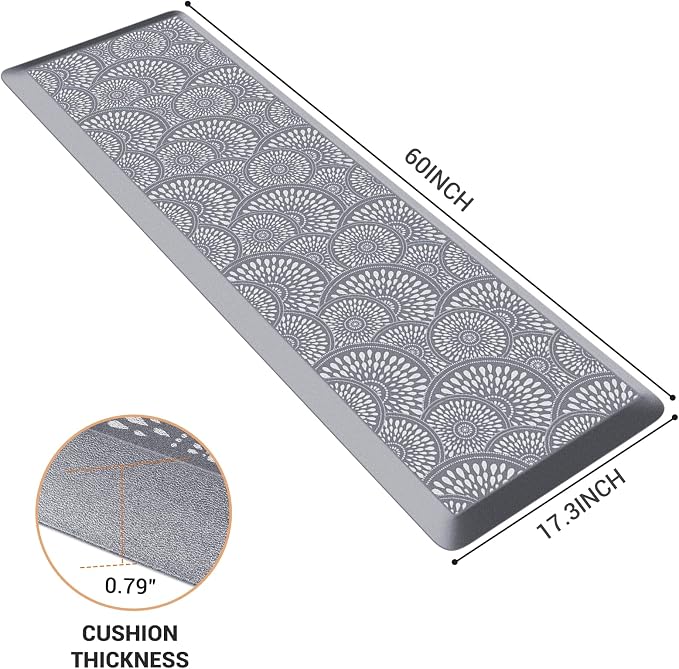 Mattitude 4/5 Inch Kitchen Mat, 17.3x59in Heavy Duty Ergonomic Comfort Foam Standing Desk Mat, Waterproof Non-Slip Standing Mats and Rugs for Kitchen, Office, Grey