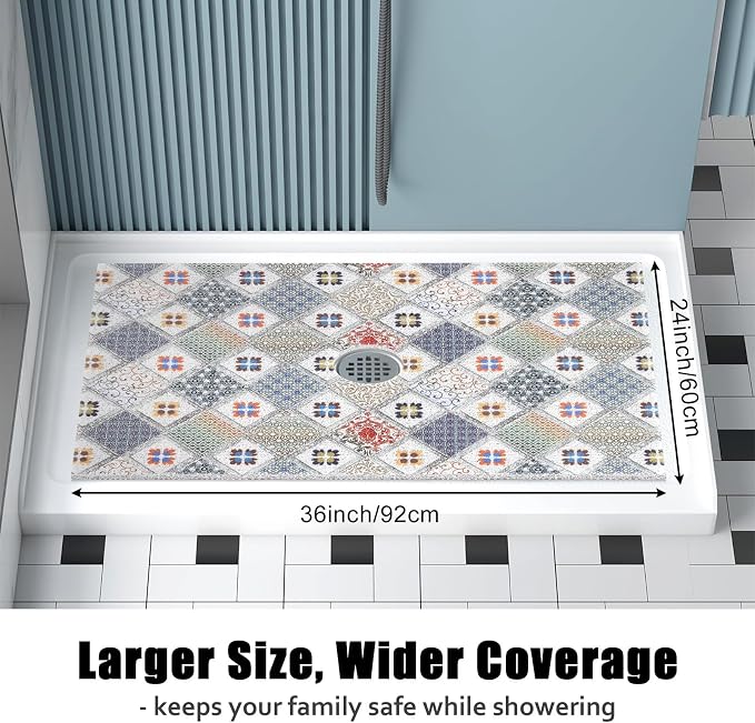Shower Mat Non Slip - 24x36 Inch Shower Mats for Inside Shower with Drain Hole in Middle, Super Soft and Comfortable PVC Loofah Massage Bath Mat for Shower, Anti Slip Shower Stall Mat, Quick Drying