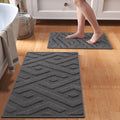 Non-Slip Bath Mat 16x24-2pc with Rubber Backing, Washable Thin Bath Mats for Bathroom Floor, Absorbent Bathroom Rugs, Quick Dry, Fits Under Door Grey