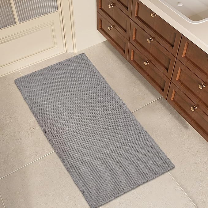 ZALL Grey Waffle Bath Mat,Super Absorbent Non Slip Bathroom Rug,Gray 24x48inch,Machine Washable Ultra Soft Floor Mats