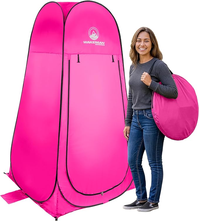 Wakeman Pop Up Changing Tent, 3.3 x 3.3 x 6.2ft, Camping Shower Tent for Portable Toilet Stall or Dressing Room with Carry Bag for Camping, Beach, or Tailgate, Polyester