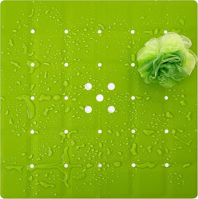 Webos Shower Mat for Textured Surface：Silicone Non Slip Shower Mat Without Suction Cups Foldable - Square Bath Mat for Reglazed Tub Textured Shower Floor (Green, 21x21)