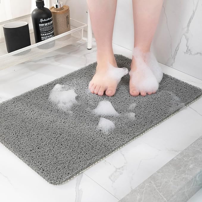Hargiis Non-Slip Bathtub Mat, Anti Slip Shower Mat, Fast Drying Bathtub Mats, Foot Scrubber Mat, Anti Slip Mat for Tub, Floor, Bathroom, Kitchen, Home, Hotel (Grey 59"×17.3")