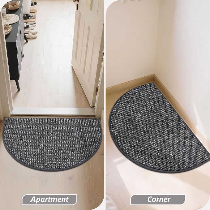 BEQHAUSE Dirt Trapper Door Mat 17" x 30" Half Circle Non-Slip Washable Doormats Entrance Rugs Absorbent Welcome Low Profile Floor Mats for Front Back Door and Entryway, Charcoal