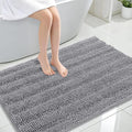 OLANLY Thick Large Bathroom Rugs 44x32, Extra Soft Absorbent Chenille Striped Bath Rugs, Rubber Backing, Machine Wash Dry, Bath Mats for Bathroom Floor, Tub and Shower, Home Decor Accessories, Grey