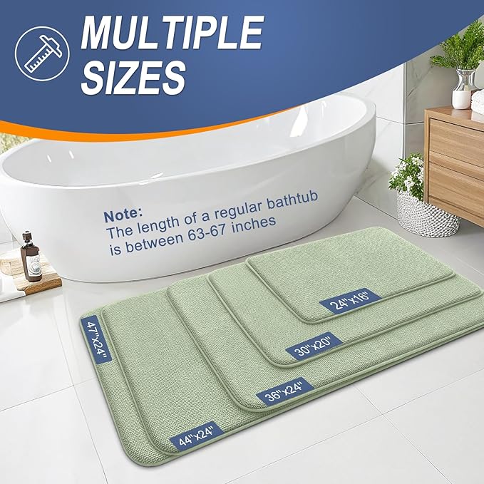 OLANLY Thick Memory Foam Bathroom Runner Rugs 59x24, Extra Soft Absorbent Long Bath Rug, Quick Dry, Non-Slip, Machine Washable Bath Mat for Bathroom, Tub and Shower, Home Decor Accessories, Sage Green
