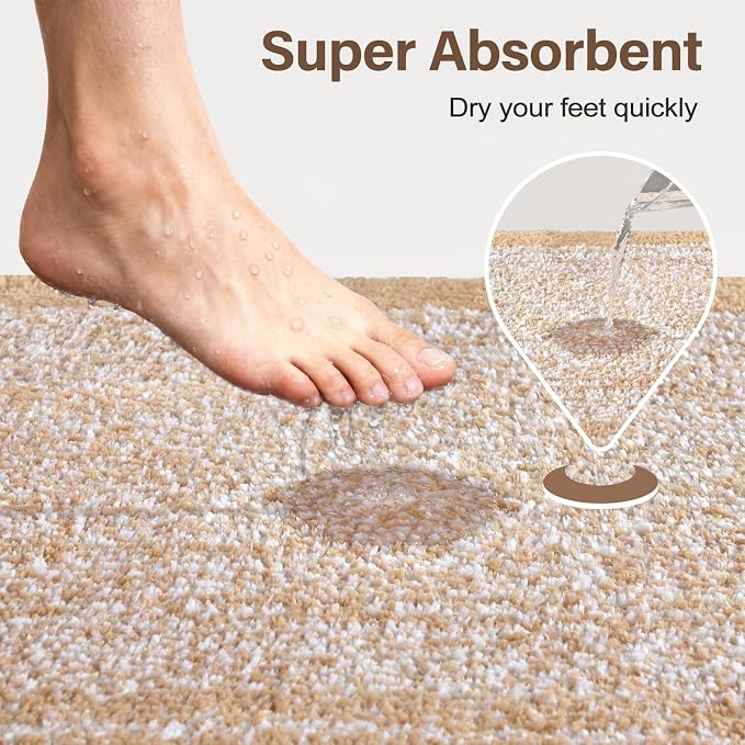 Bathroom Rugs 24x17 Non Slip Washable, Beige Bath Mat for Bathroom Floor Tub, Soft Absorbent Quick Dry Mats for Shower, Bathtub,Home Decor