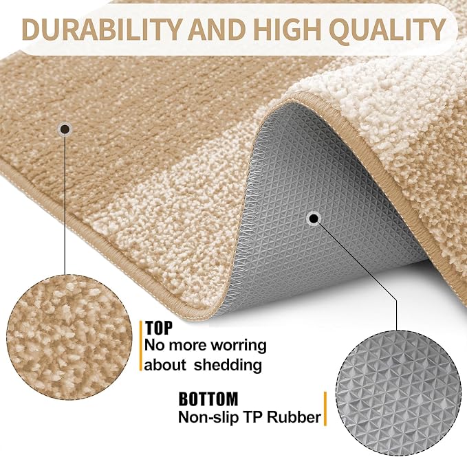 Kitinjoy Indoor Outdoor Door Mat, 59x20 Non-Slip Absorbent Dirt Trapper, Low-Profile Washable Inside Entrance Front Floor Mat, Sturdy Soft Entry Doormats for Entryway, Beige