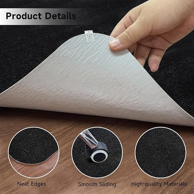 Black Office Chair Mat, Durable Desk Chair Mats for Hardwood Floor & Tiles, Under Rolling Chairs for Easy Glide and Protection (36" X 47")