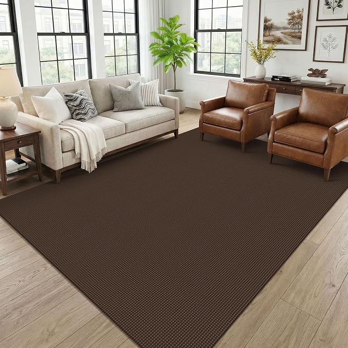 KOZYFLY 6x9 Dining Room Rugs, Washable Area Rug for Living Room, Non Slip Rugs for Bedroom, Braided Floor Carpet for Nursery, Office, Cotton Rug Home Indoor Decor, Brown/Dark Brown