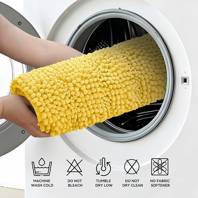 Bcoimo 30"×20" Chenille Bath Mat – Non-Slip with Backing Bath Rug Ultra-Absorbent and Machine Washable Bathroom Mat Quick-Dry Design. Ideal for Bathroom Shower and Tub Areas