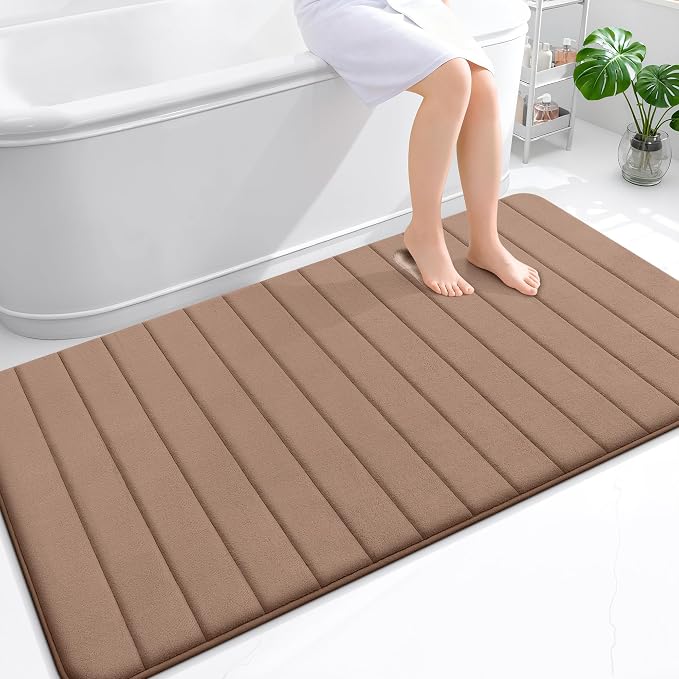 OLANLY Memory Foam Bath Mat 59x35, Super Soft Absorbent Bathroom Rugs, Quick Dry, Machine Washable Shower Floor Rugs, Bathmat Carpet, Bathroom Home Decor Accessories, Mocha
