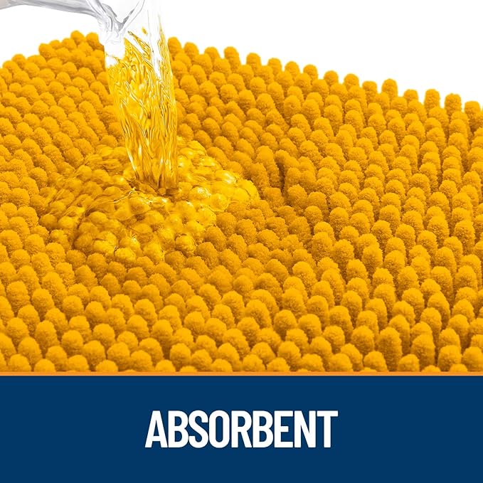 OLANLY Dog Door Mat for Muddy Paws 47x17, Absorbs Moisture and Dirt, Absorbent Non-Slip Washable Doormat, Quick Dry Chenille Mud Mat, Entry Indoor Entryway Carpet for Inside Floor, Golden Yellow