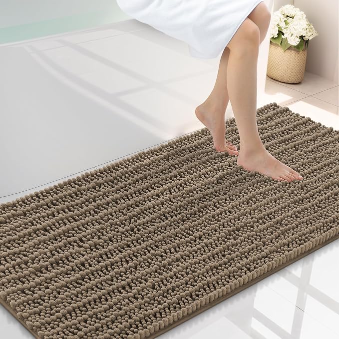 Smiry Bathroom Rugs Mat 47x24, Extra Soft Absorbent Chenille Bath Rugs, Non Slip Rubber Backing Machine Washable Quick Dry Bath Mats for Bathroom Floor, Tub, Shower, Home Decor Accessories, Camel