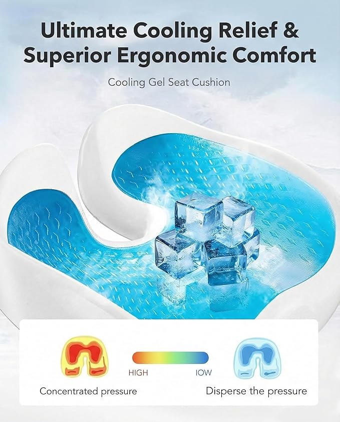 HUANUO Ergonomic Seat Cushion for Office Chair, Extra Large Car Seat Cushion, Tailbone and Back Support, Cooling Gel Enhanced, 4-Zone Pressure Relief Chair Cushions for Office, Car, Wheelchair