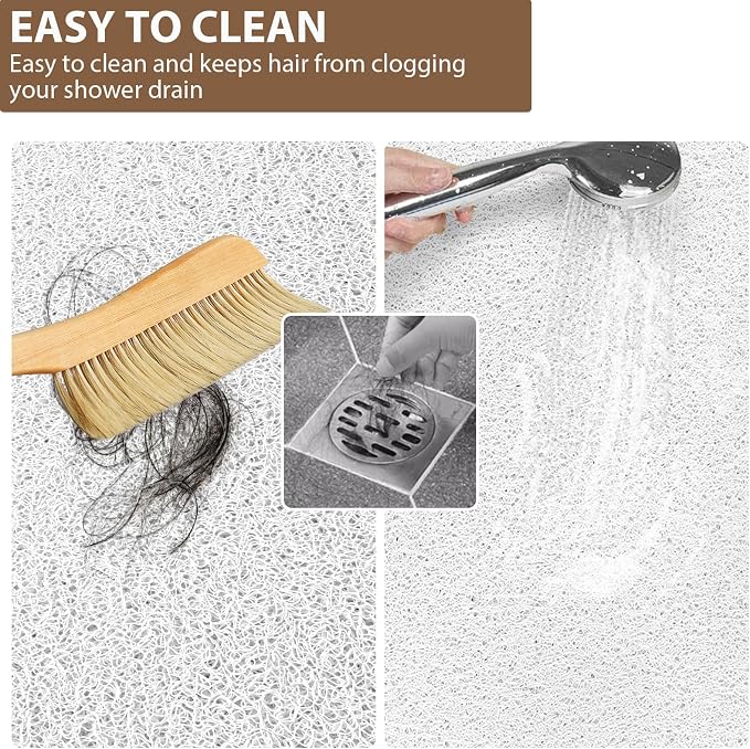 Shower Mat Non Slip: 47.2 x 31.5 Inch Extra Large Shower Mats for Inside Shower with Drain Hole - Soft PVC Loofah Anti Slip Shower Stall Mat for Walk-in Shower and Bathroom, Quick Drying