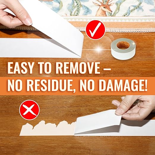 YONGJIN Double Sided Carpet Tape - Heavy Duty Rug Tape Gripper for Hardwood Floors No Damage, Secures Area Rugs, Laminate & Tile (2 Inch x 10 Yards)