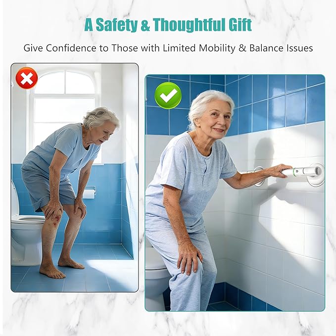 Suction Grab Bars for Shower 2Packs - 17.7" No Drill Safety Shower Handle for Seniors, Elderly & Post-Surgery, Non-Slip Bathroom Assist Bar with Strong Suction, Bath Accessory