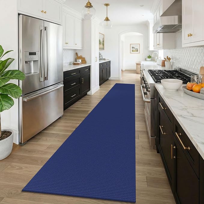 KOZYFLY Braided 2.5'x16' Runners Rugs for Hallway, Extra Long Washable Runner Rug, Woven Non Slip Kitchen Runner, Cotton Entryway Rug, Floor Carpet for Entry, Aisle, Hall, Royal Blue/Navy
