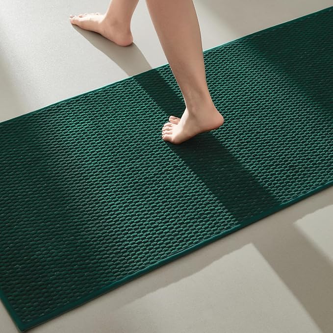 TYUU Bathroom Runner Rugs, Long Bath Mat Runner Washable Thin Quick Dry Low Pile Bathroom Runner Rugs Non Slip, Dark Green 16"x60"