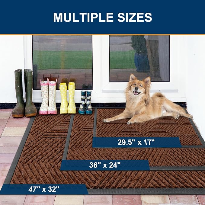 Smiry Front Door Mat Outside Entrance, Heavy Duty Sturdy Natural Rubber Doormat, Trap Dirt and Moisture, Easy Clean Low Profile Welcome Floor Mats for Indoor Outdoor Entry, 35X23 Inch, Deep Coffee
