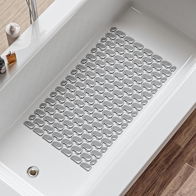 XIYUNTE Shower Mat Non Slip Bathtub Mat - 27 x 16Inches Soft Rubber Bath Mat for Tub Non Slip Bath Mat with Suction Cups and Drain Holes, Easy to Clean, Easy to Cut, Eco-Friendly, Dark Grey