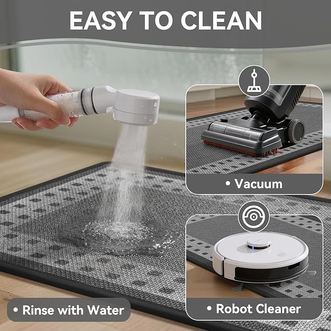 Kitchen Mats for Floor, 17''x47'' Washable Absorbent Kitchen Mat Non Slip, Braided Kitchen Runner Rug, Kitchen Sink Rug, Grey