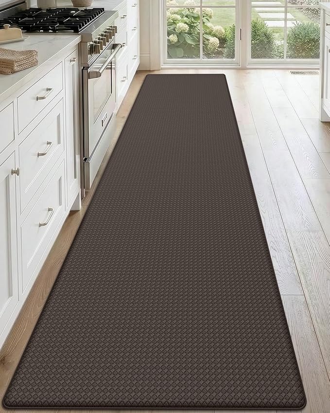 DEXI Kitchen Floor Mats Cushioned Anti Fatigue, 17x95, Long Standing Runner Rug Waterproof, Comfort Memory Foam Padded for Front Sink Laundry, Brown