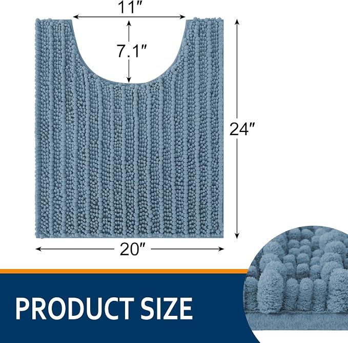 Smiry Bathroom Toilet Rugs U Shaped 24x20, Extra Soft Absorbent Non Slip Rubber Backing Chenille Contour Bath Rugs for Toilet, Machine Washable Contoured Bath Mats, Grayish Blue