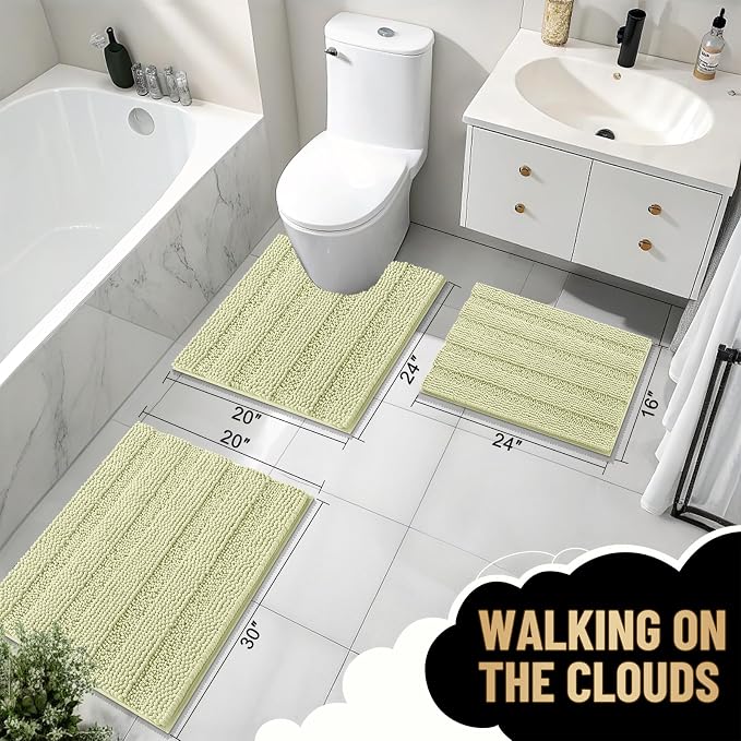 OLANLY Thick Bathroom Rugs 36x24, Extra Soft Absorbent Chenille Striped Bath Rugs, Rubber Backing, Machine Wash Dry, Bath Mats for Bathroom Floor, Tub and Shower, Home Decor Accessories, Vanilla
