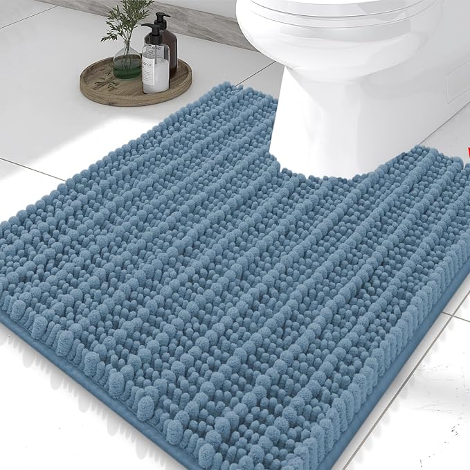 Smiry Bathroom Toilet Rugs U Shaped 24x20, Extra Soft Absorbent Non Slip Rubber Backing Chenille Contour Bath Rugs for Toilet, Machine Washable Contoured Bath Mats, Grayish Blue